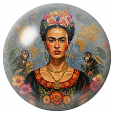 Cabochon en Verre Illustré Frida au Singe dans le Jardin Fleuri 12 à 25mm pour la Création de Bijoux Fantaisie - DIY
