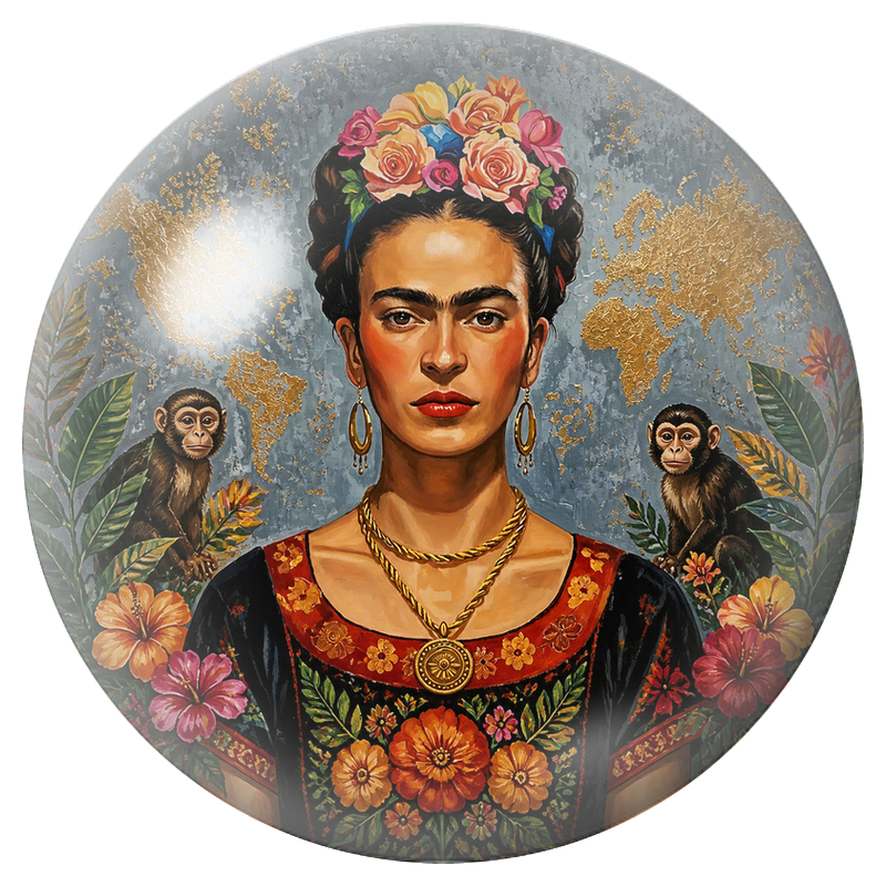 Cabochon en Verre Illustré Frida au Singe dans le Jardin Fleuri 12 à 25mm