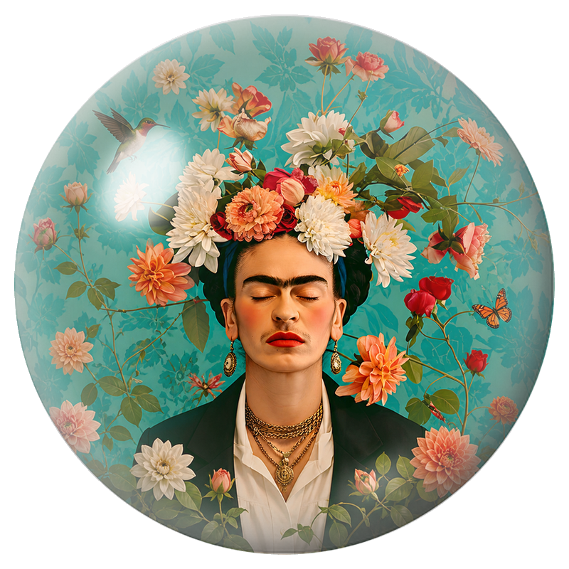 Cabochon en Verre Illustré Frida aux Fleurs les Yeux Fermés 12 à 25mm