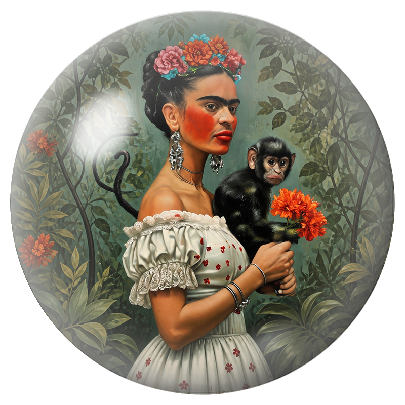 Cabochon en Verre Illustré Frida au Singe dans la Jungle 12 à 25mm