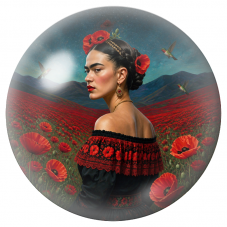 Cabochon en Verre Illustré Frida au Champ de Coquelicots et aux Colibris 12 à 25mm pour la Création de Bijoux Fantaisie - DIY