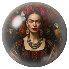 Cabochon en Verre Illustré Frida au Singe et au Perroquet dans les Roses Sombres 12 à 25mm pour la Création de Bijoux Fantaisie 