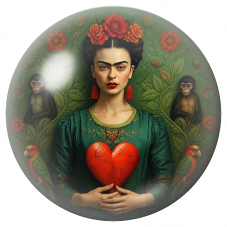 Cabochon en Verre Illustré Frida au Cœur Rouge entourée d’Animaux 12 à 25mm pour la Création de Bijoux Fantaisie - DIY