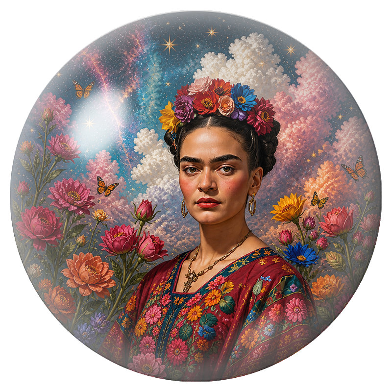 Cabochon en Verre Illustré Frida au Jardin Étoilé 12 à 25mm