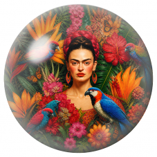 Cabochon en Verre Illustré Frida aux Perroquets dans les Fleurs Tropicales 12 à 25mm pour la Création de Bijoux Fantaisie - DIY
