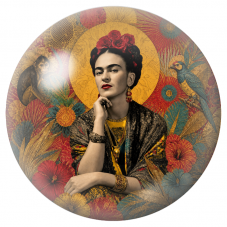 Cabochon en Verre Illustré Frida au Singe et au Perroquet dans le Collage Doré 12 à 25mm pour la Création de Bijoux Fantaisie - 