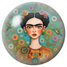 Cabochon en Verre Illustré Frida aux Colibris dans les Fleurs Géométriques 12 à 25mm pour la Création de Bijoux Fantaisie - DIY