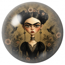 Cabochon en Verre Illustré Frida Gothique aux Chats et aux Colibris 12 à 25mm pour la Création de Bijoux Fantaisie - DIY