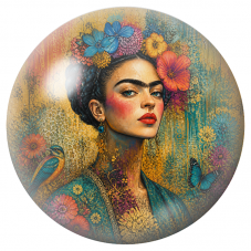 Cabochon en Verre Illustré Frida de Profil au Colibri et au Papillon 12 à 25mm pour la Création de Bijoux Fantaisie - DIY