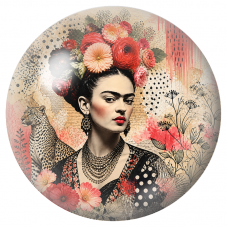 Cabochon en Verre Illustré Frida au Jaguar dans un Collage Fleuri 12 à 25mm pour la Création de Bijoux Fantaisie - DIY