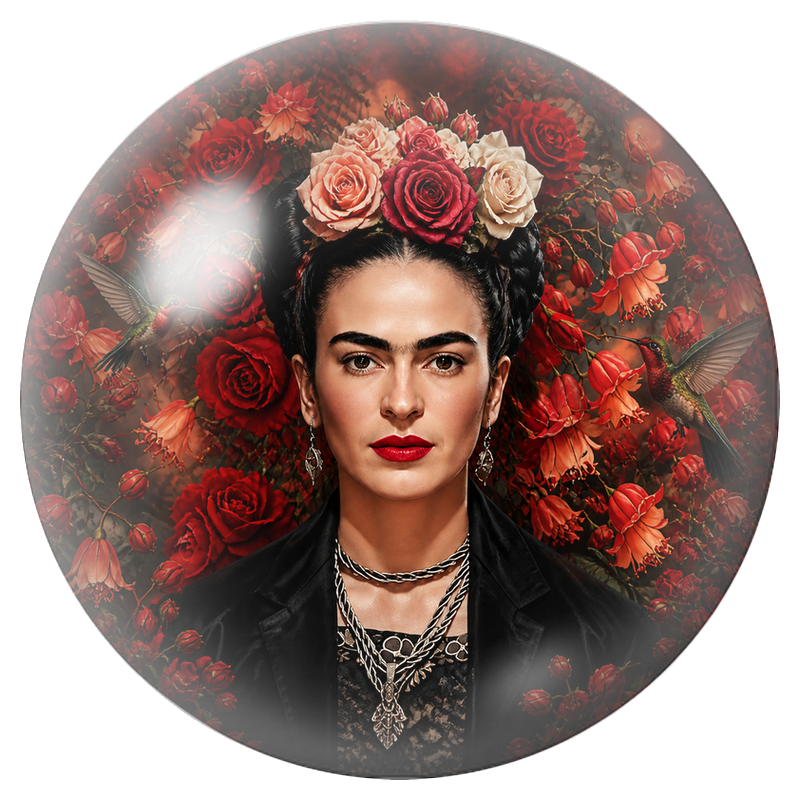 Cabochon en Verre Illustré Frida aux Colibris dans les Roses Rouges 12 à 25mm