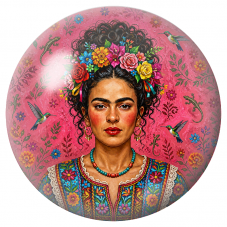 Cabochon en Verre Illustré Frida aux Fleurs et aux Colibris sur Fond Rose 12 à 25mm pour la Création de Bijoux Fantaisie - DIY