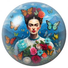 Cabochon en Verre Illustré Frida aux Papillons devant les Montagnes 12 à 25mm pour la Création de Bijoux Fantaisie - DIY