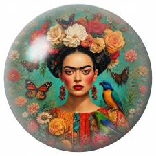 Cabochon en Verre Illustré Frida aux Perroquets dans les Fleurs 12 à 25mm pour la Création de Bijoux Fantaisie - DIY