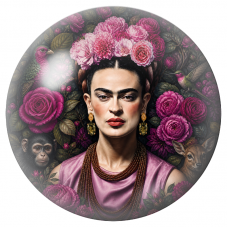 Cabochon en Verre Illustré Frida aux Animaux dans les Roses Pourpres 12 à 25mm pour la Création de Bijoux Fantaisie - DIY