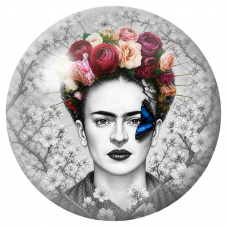 Cabochon en Verre Illustré Frida au Papillon Bleu dans les Fleurs Blanches 12 à 25mm pour la Création de Bijoux Fantaisie - DIY