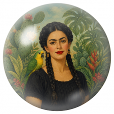Cabochon en Verre Illustré Frida au Perroquet dans les Cactus 12 à 25mm pour la Création de Bijoux Fantaisie - DIY
