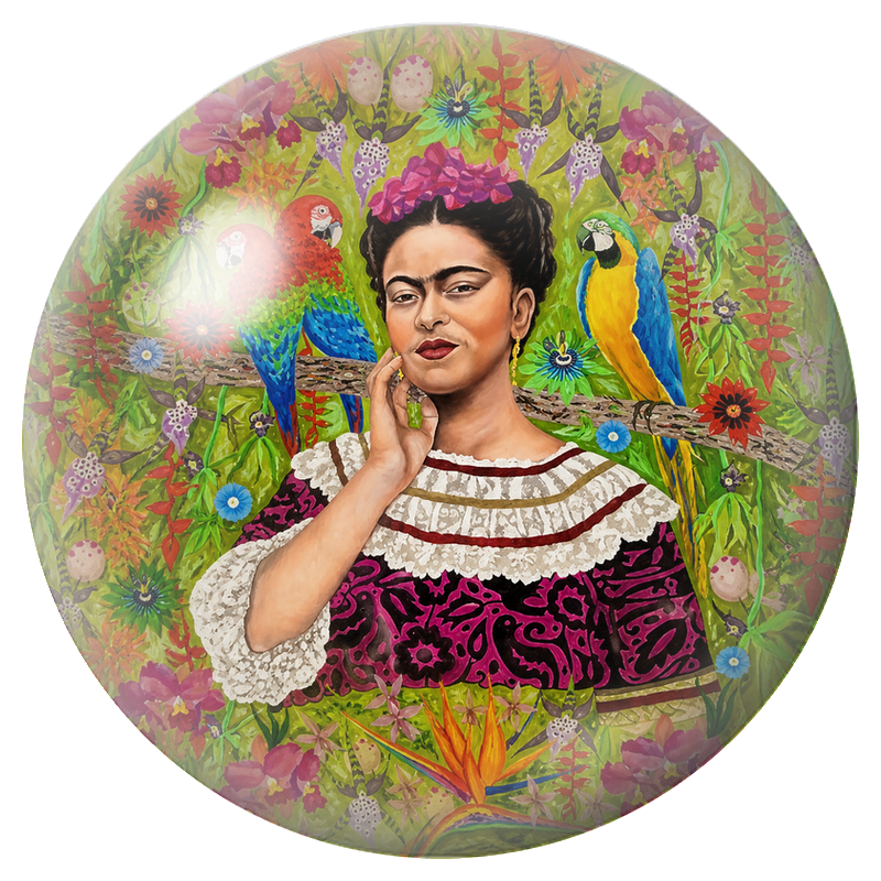 Cabochon en Verre Illustré Frida aux Perroquets dans le Jardin Fleuri 12 à 25mm