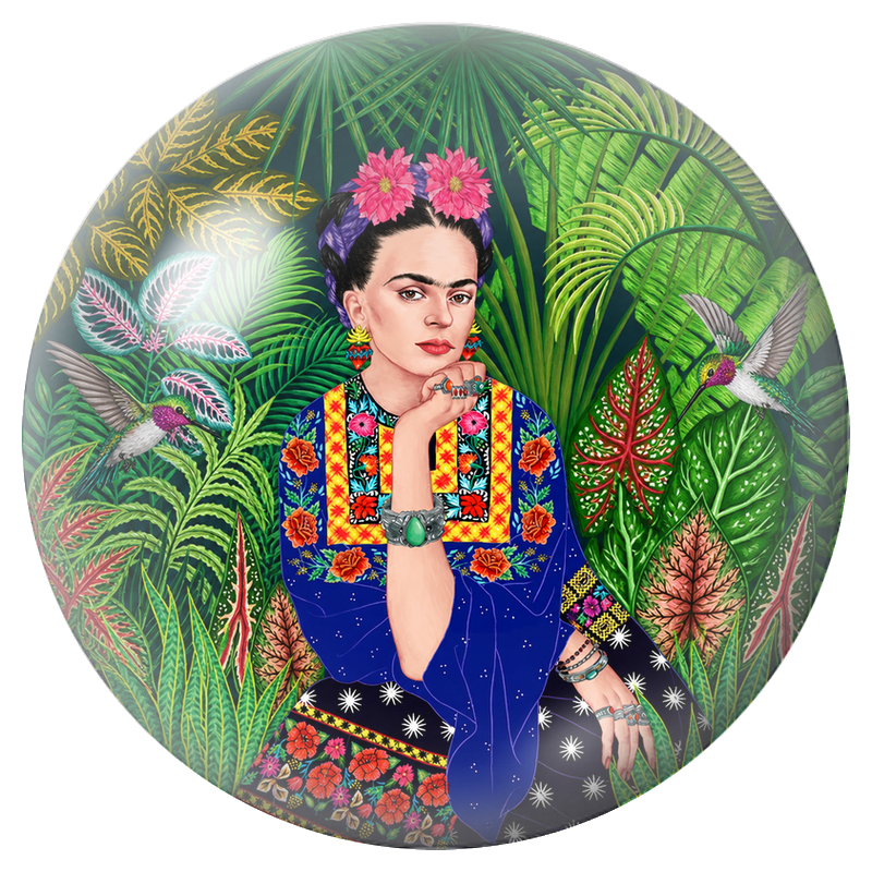 Cabochon en Verre Illustré Frida aux Colibris dans les Feuillages 12 à 25mm