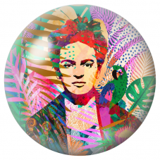 Cabochon en Verre Illustré Frida au Perroquet dans un Collage Tropical 12 à 25mm pour la Création de Bijoux Fantaisie - DIY