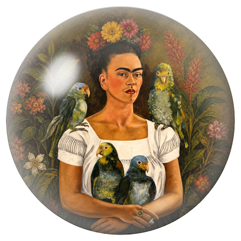 Cabochon en Verre Illustré Frida aux Perroquets dans le Jardin 12 à 25mm