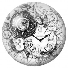 Cabochon en Verre Illustré Horloges d'Alice en Noir et Blanc 12 à 25mm pour la Création de Bijoux Fantaisie - DIY