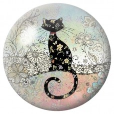Cabochon en Verre Illustré Chat Noir en Dentelle Florale 12 à 25mm pour la Création de Bijoux Fantaisie - DIY