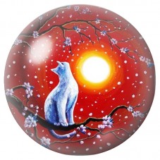Cabochon en Verre Illustré Chat Blanc sous la Lune Rouge 12 à 25mm pour la Création de Bijoux Fantaisie - DIY
