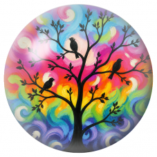 Cabochon en Verre Illustré Arbre Noir aux Trois Oiseaux 12 à 25mm pour la Création de Bijoux Fantaisie - DIY