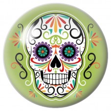 Cabochon en Verre Illustré Calavera Blanche sur Fond Vert 12 à 25mm pour la Création de Bijoux Fantaisie - DIY