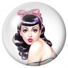 Cabochon en Verre Illustré Portrait Pin-up au Nœud Rose 12 à 25mm pour la Création de Bijoux Fantaisie - DIY