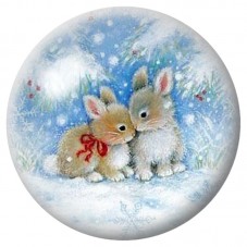 Cabochon en Verre Illustré Deux Lapins d'Hiver 12 à 25mm pour la Création de Bijoux Fantaisie - DIY