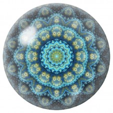 Cabochon en Verre Illustré Mandala Dentelle Bleu Pétrole 12 à 25mm pour la Création de Bijoux Fantaisie - DIY