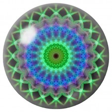 Cabochon en Verre Illustré Mandala Kaléidoscope Vert et Violet 12 à 25mm pour la Création de Bijoux Fantaisie - DIY