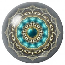 Cabochon en Verre Illustré Mandala Turquoise Nacré et Or 12 à 25mm pour la Création de Bijoux Fantaisie - DIY