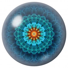 Cabochon en Verre Illustré Fleur Mandala Turquoise 12 à 25mm pour la Création de Bijoux Fantaisie - DIY