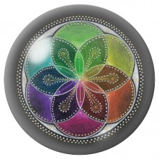 Cabochon en Verre Illustré Mandala Pétales Arc-en-Ciel 12 à 25mm pour la Création de Bijoux Fantaisie - DIY