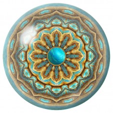 Cabochon en Verre Illustré Mandala Turquoise et Cuivre 12 à 25mm pour la Création de Bijoux Fantaisie - DIY