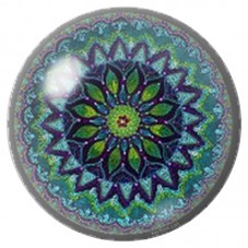 Cabochon en Verre Illustré Mandala Fleur Verte et Violette 12 à 25mm pour la Création de Bijoux Fantaisie - DIY