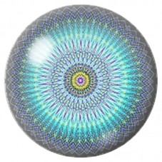 Cabochon en Verre Illustré Mandala Irisé Bleu Glacé 12 à 25mm pour la Création de Bijoux Fantaisie - DIY