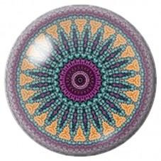 Cabochon en Verre Illustré Mandala Rosace Turquoise et Orange 12 à 25mm pour la Création de Bijoux Fantaisie - DIY