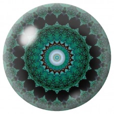 Cabochon en Verre Illustré Mandala Turquoise sur Noir 12 à 25mm pour la Création de Bijoux Fantaisie - DIY