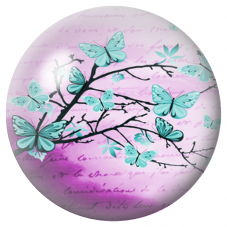 Cabochon en Verre Illustré Papillons Menthe sur Branche Noire 12 à 25mm pour la Création de Bijoux Fantaisie - DIY