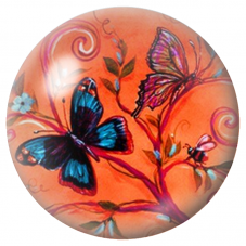 Cabochon en Verre Illustré Papillons Bleus sur Fond Corail 12 à 25mm pour la Création de Bijoux Fantaisie - DIY