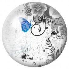 Cabochon en Verre Illustré Papillon Bleu et Yin-Yang 12 à 25mm pour la Création de Bijoux Fantaisie - DIY