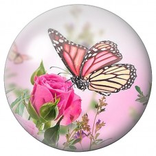 Cabochon en Verre Illustré Papillon Rose sur Rose Fleurie 12 à 25mm pour la Création de Bijoux Fantaisie - DIY