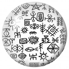 Cabochon en Verre Illustré Symboles Ethniques Noir et Blanc 12 à 25mm pour la Création de Bijoux Fantaisie - DIY
