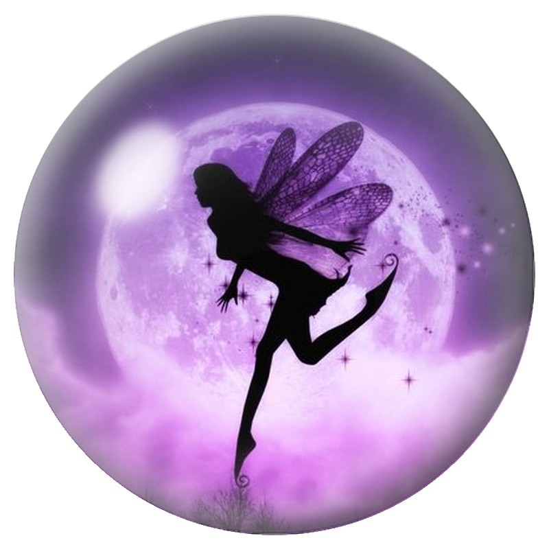 Cabochon en Verre Illustré Fée devant la Lune Pourpre 12 à 25mm