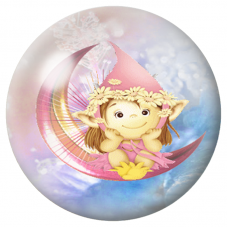 Cabochon en Verre Illustré Lutin sur la Lune Rose 12 à 25mm pour la Création de Bijoux Fantaisie - DIY