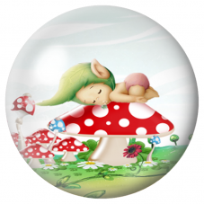 Cabochon en Verre Illustré Petit Lutin sur Champignon 12 à 25mm pour la Création de Bijoux Fantaisie - DIY